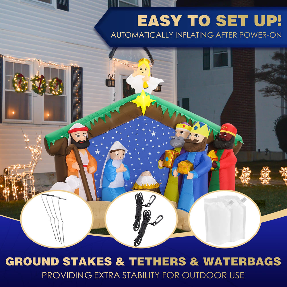 ZPISF inflatable nativity scene with ground stakes and tethers