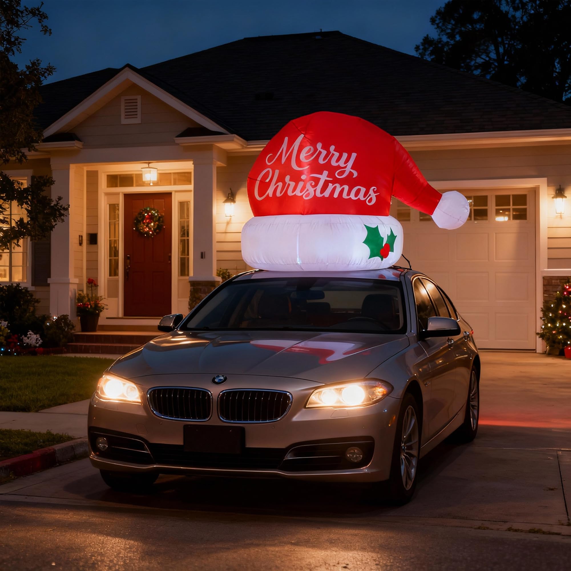 ZPISF inflatable Santa hat displayed on a truck roof
