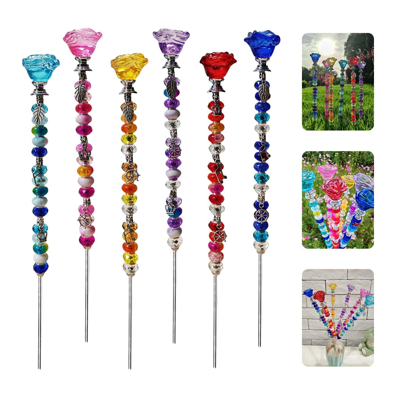 ZSlactp Fairy Wand Garden Stakes Kit with crystal roses and beads