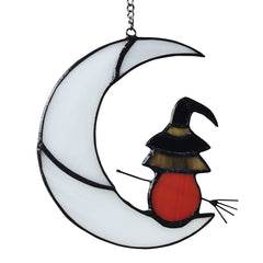ZUAJITER Witch On Moon Stained Glass Suncatcher front view
