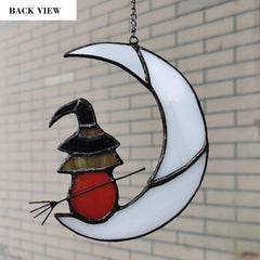 ZUAJITER Witch On Moon Suncatcher hanging in window