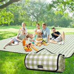 ZUBOND 80''x80'' picnic blanket green and white plaid front view