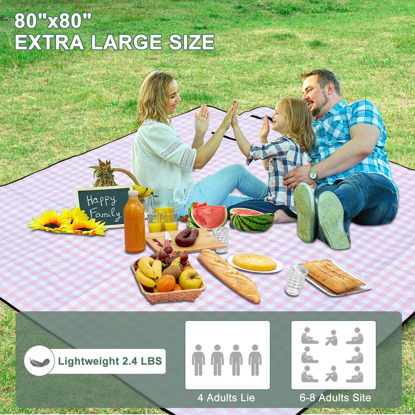 ZUBOND picnic blanket folded compact with carry handle