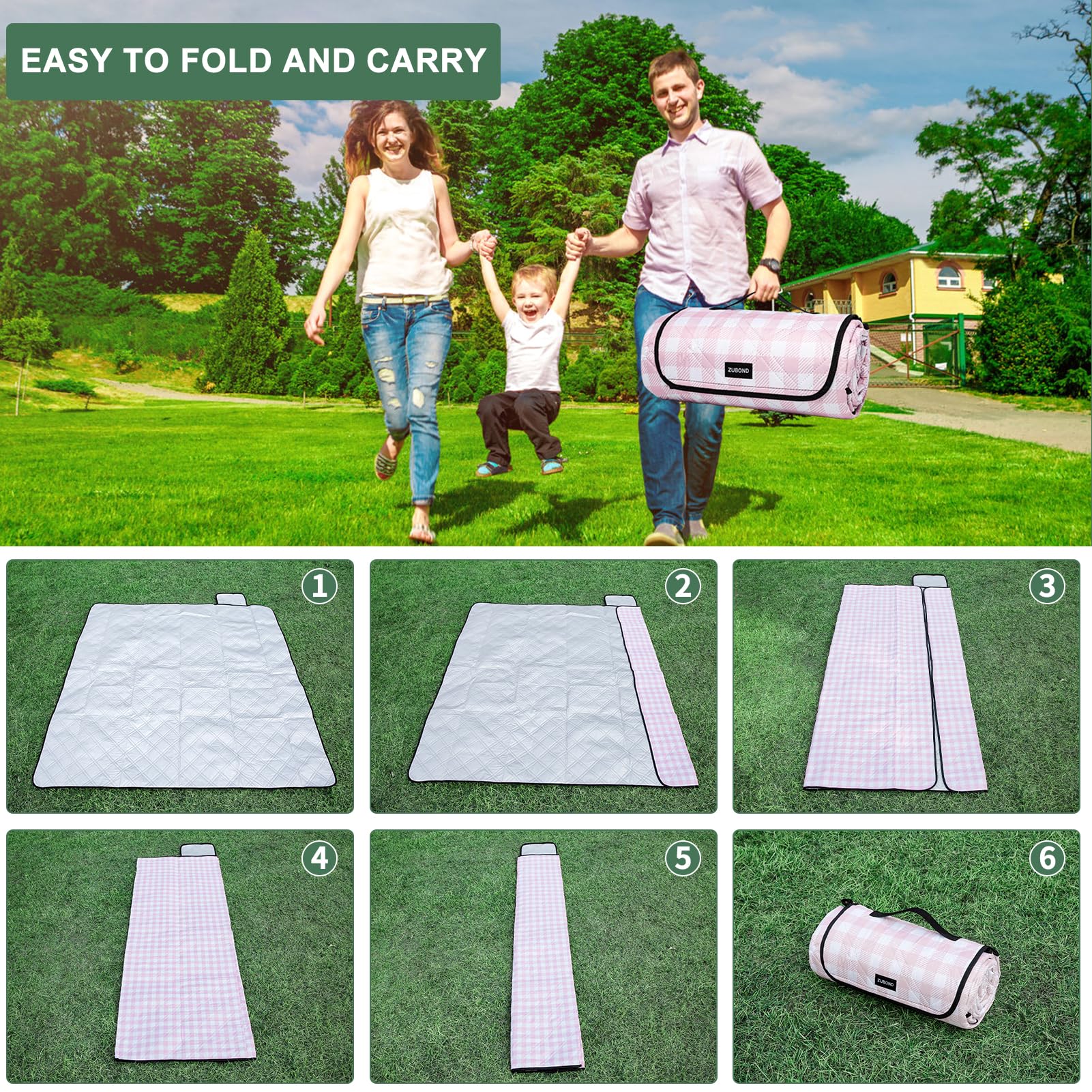 ZUBOND picnic blanket machine washable with care instructions