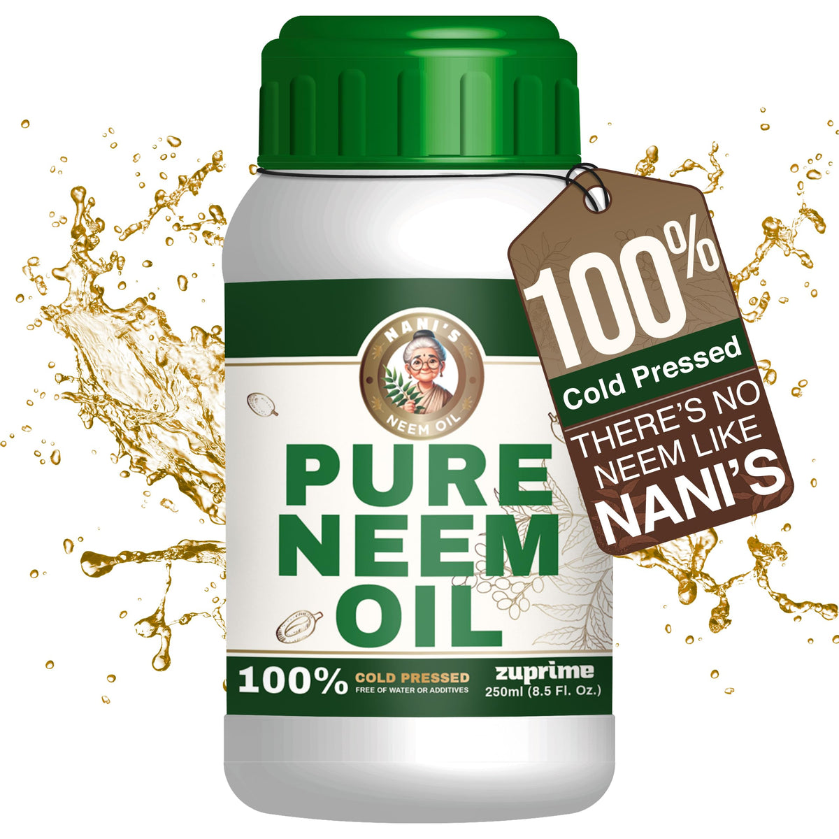 Zuprime Pure Neem Oil 8.5 Fl Oz brown bottle front view