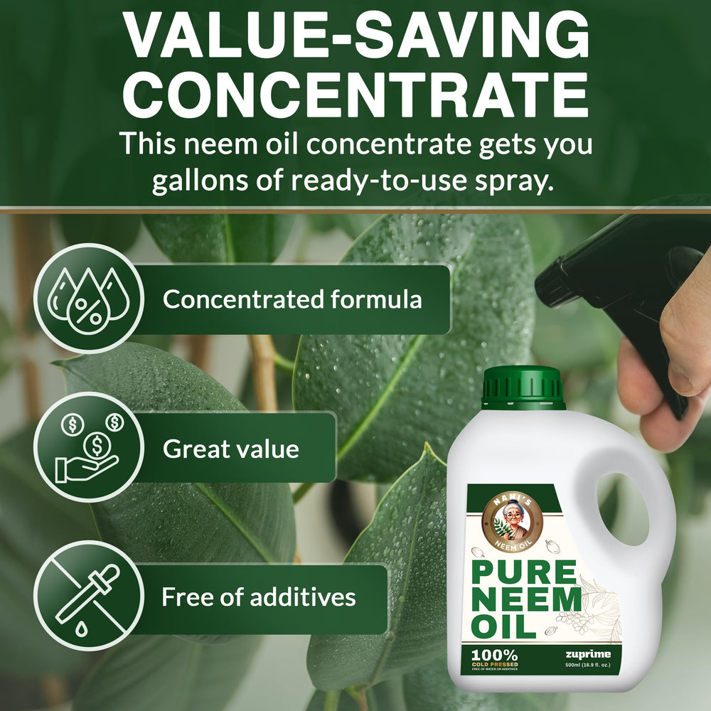 Zuprime Pure Neem Oil Concentrate back view with usage instructions
