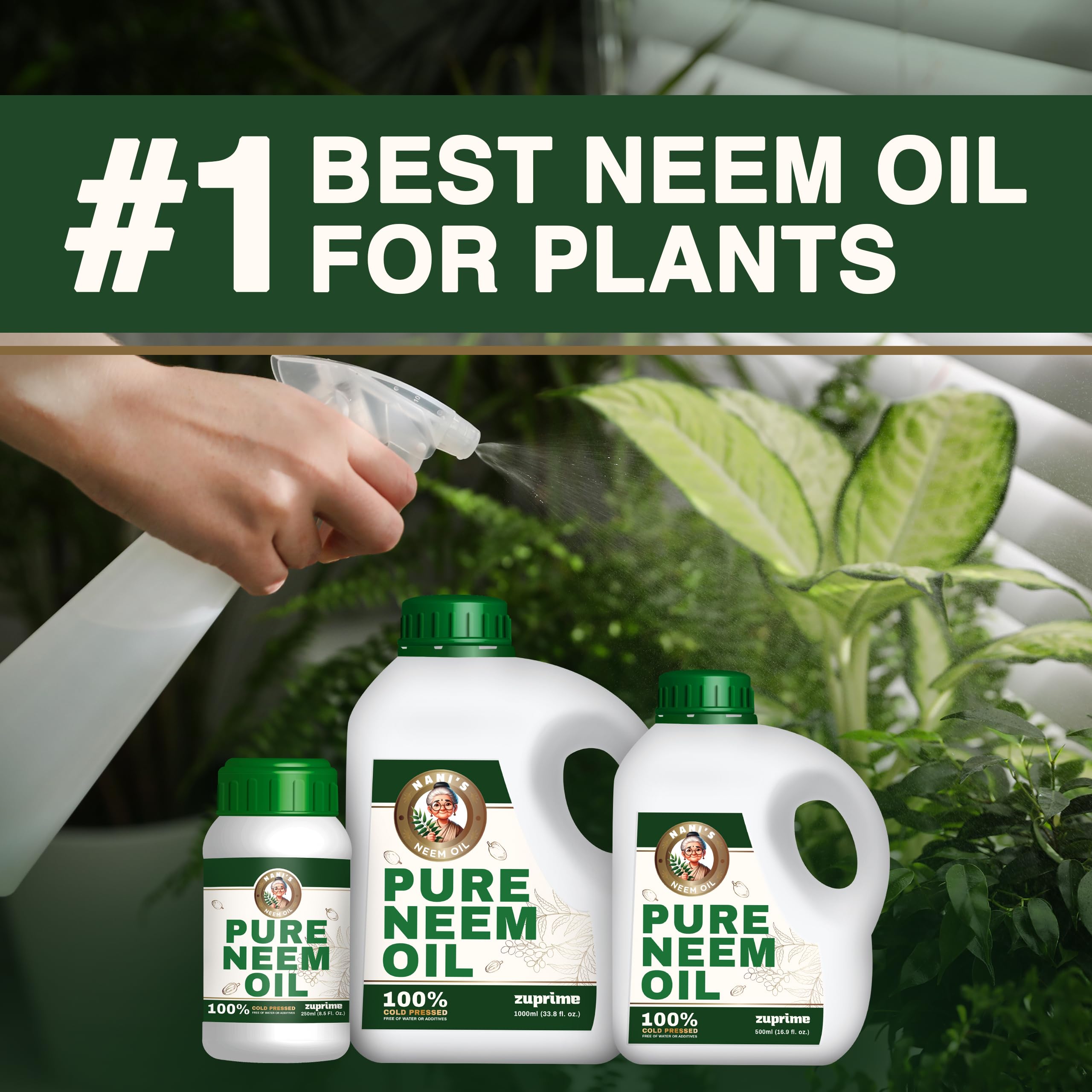 Zuprime Pure Neem Oil Concentrate next to healthy plants