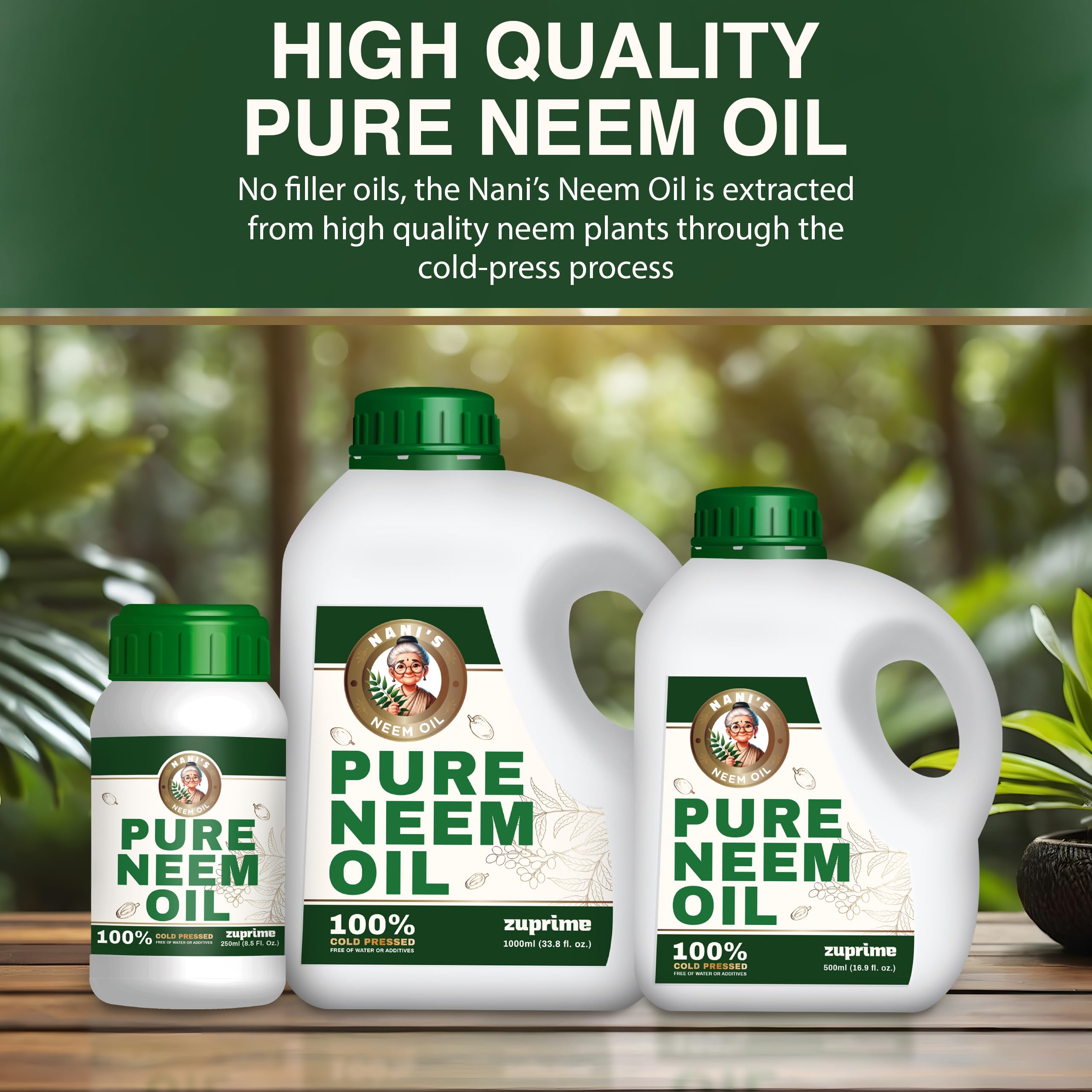 Zuprime Pure Neem Oil Concentrate packaging with dimensions