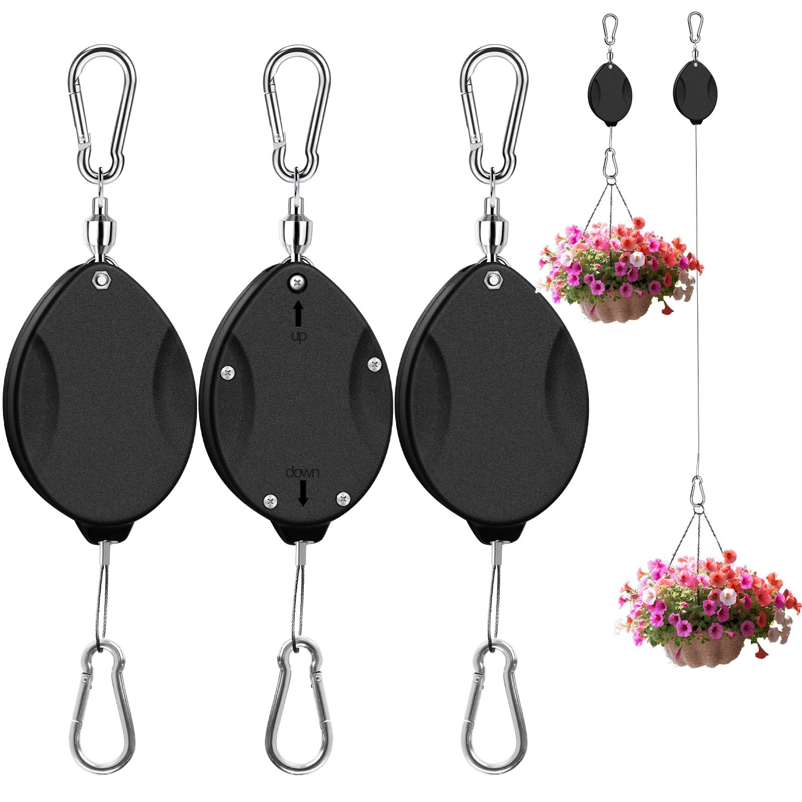 ZUZUAN 3 Pcs retractable plant hanger black set front view