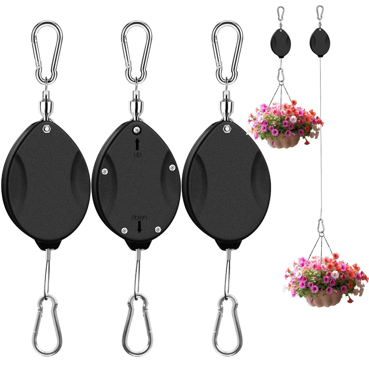 ZUZUAN 3 Pcs retractable plant hanger black set front view