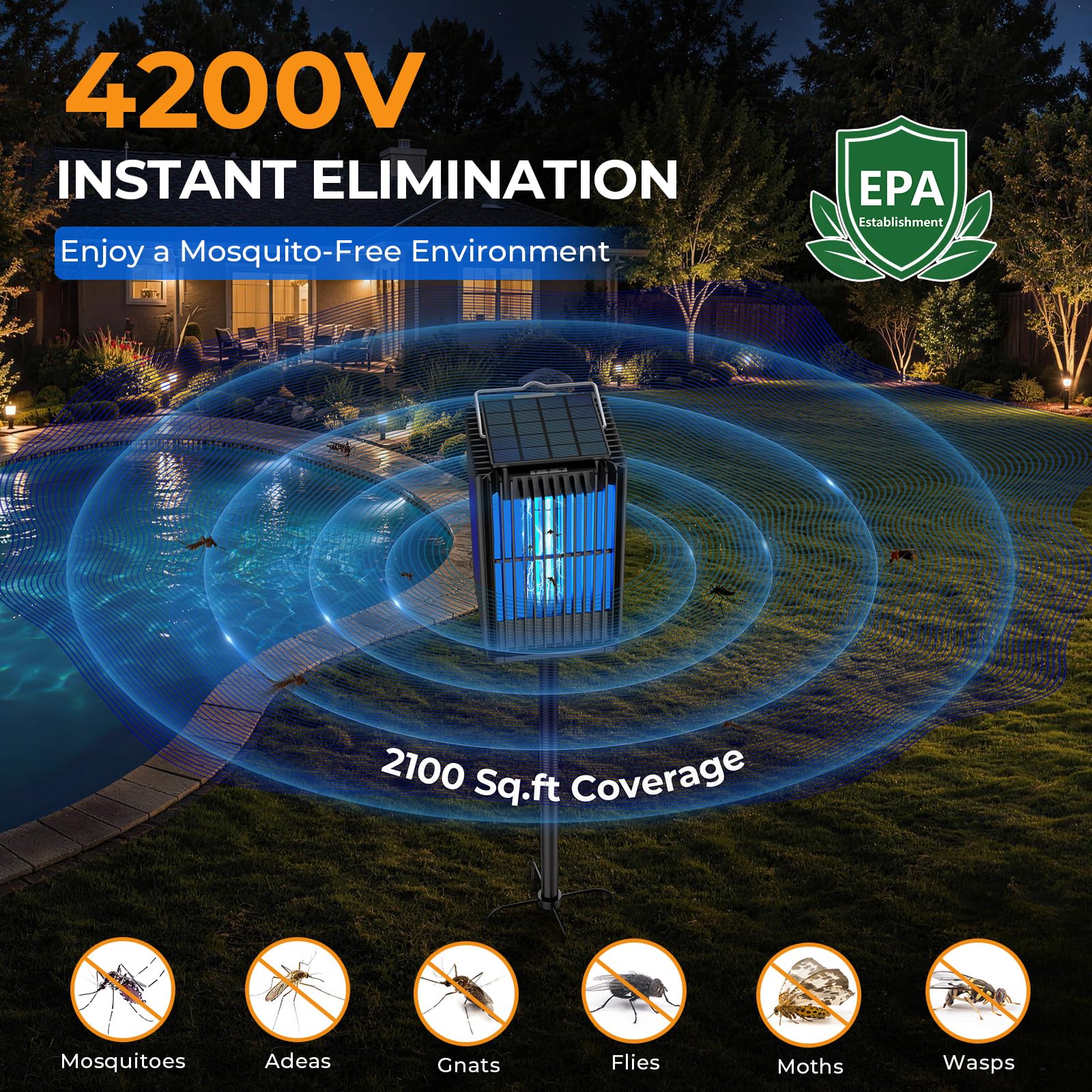 Zwiran Solar Bug Zapper with ground bracket and hook